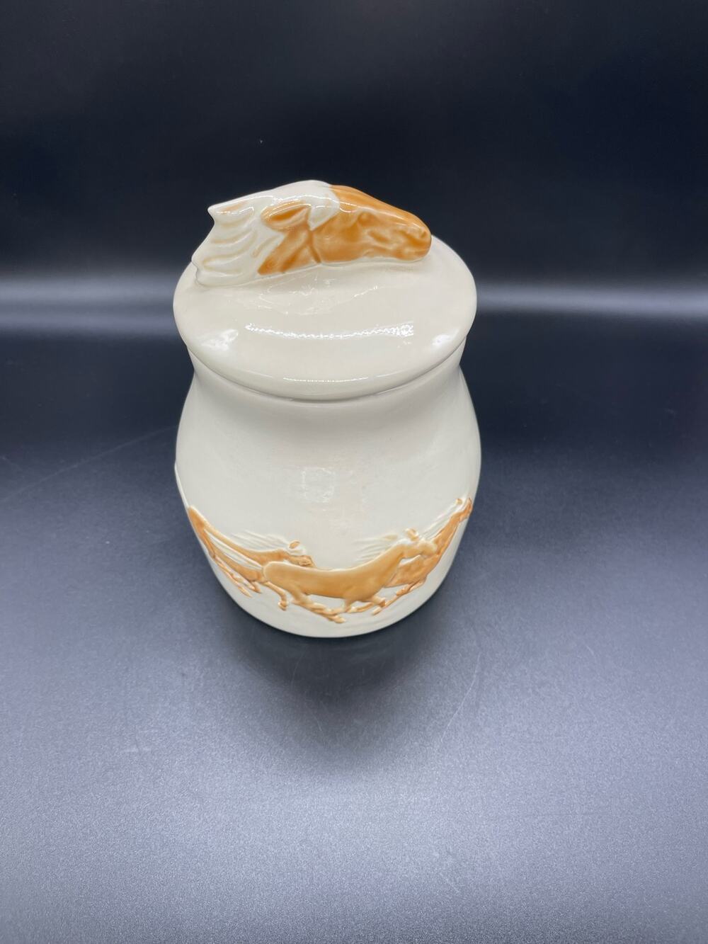 Storyteller Arts Horse Canister Hand Painted Embossed Horses